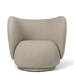 Rico Lounge Chair in natural soft bouclé with curved back and swivel base