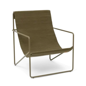 Desert Lounge Chair in olive with tubular frame and woven sling seat