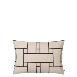 Lattice Offset Cushion Cover in off-white/black, rectangular with woven tape pattern