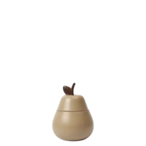 Pear Ceramic Container in cashmere, lidded ceramic jar with brown stem
