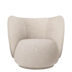 Rico Swivel Lounge Chair in soft alpaca natural with curved back and rounded seat