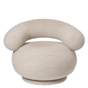 Orbo Lounge Chair in Soft Alpaca natural, rounded swivel chair with tubular backrest