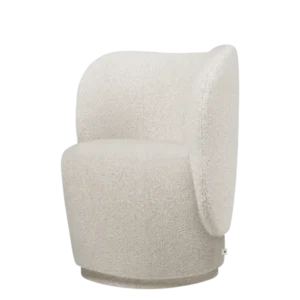 Rico Club Chair in off-white bouclé with swivel base, angled view