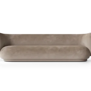 Rico Sofa 4-seater in beige faded velvet with curved back and rounded base
