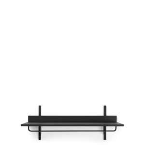 Sector Rack Shelf in black ash with black brass rail, wall mounted