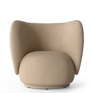 Rico Lounge Chair in brushed sand with rounded seat and curved wraparound back