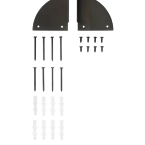 Sector Brackets small in black brass, pair of quarter-round brackets with screws and rawl plugs