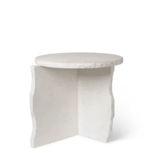 Mineral Sculptural Table in Bianco Curia marble with round top and T-shaped base