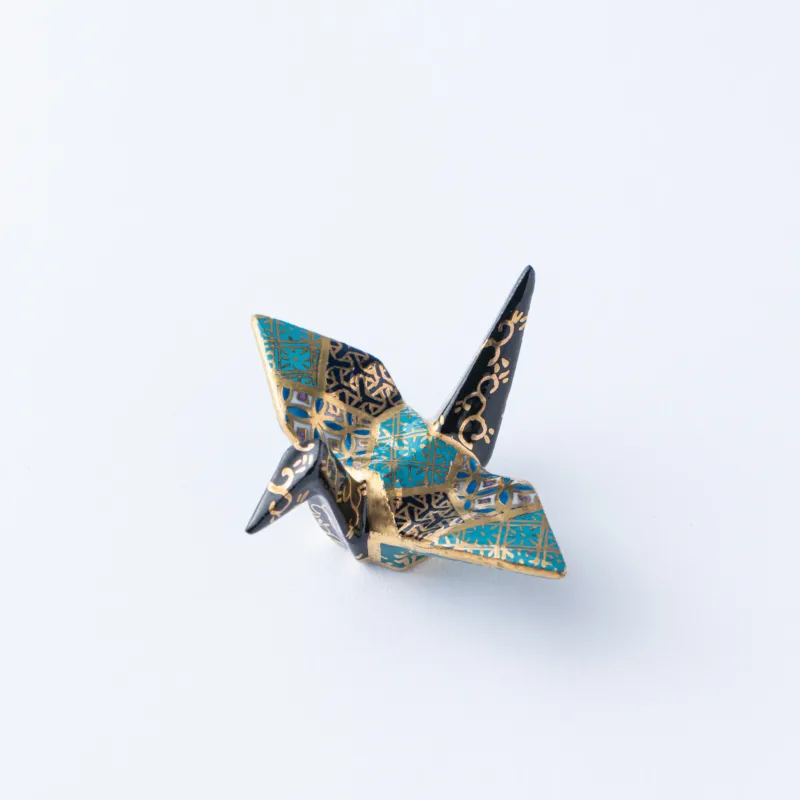 Teal Geometric Patterns Crane Ornament