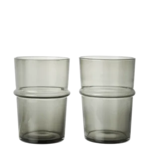 Boya Tall Glasses in smoked grey, set of two with ridged bands