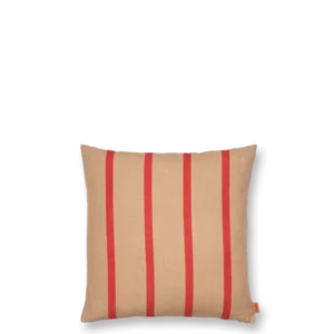 Grand Cushion Cover in camel with red vertical stripes