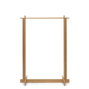 Bridge Clothes Rack in oiled oak with flat panel frame and hanging rail