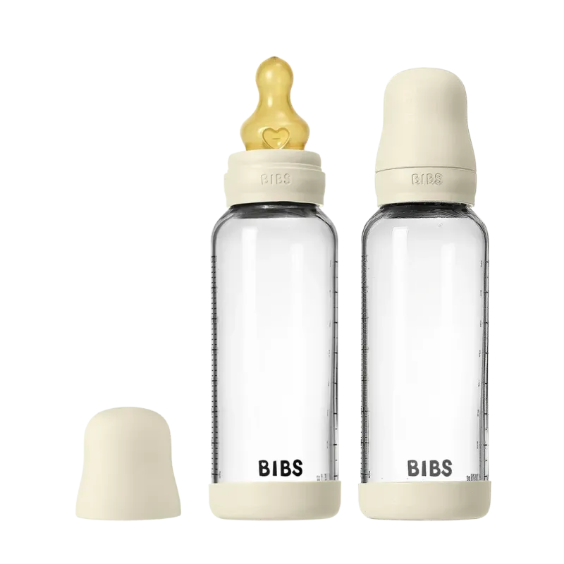 Baby Glass Bottle Set 240ml 2 Pack Latex - Ivory - BIBS