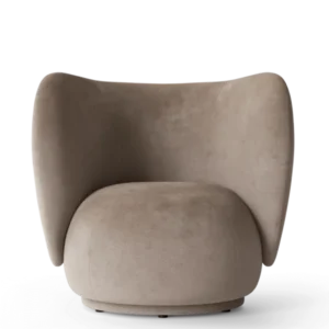 Rico Swivel Lounge Chair in beige faded velvet with curved wingback