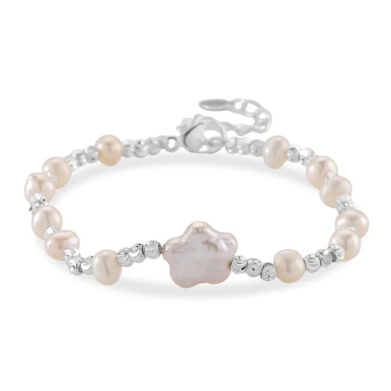 Weiße Süßwasser Perle (4-6 mm) Armband, ca. 16.5 cm + 3.5 cm Extender, Nickelfreies Messing