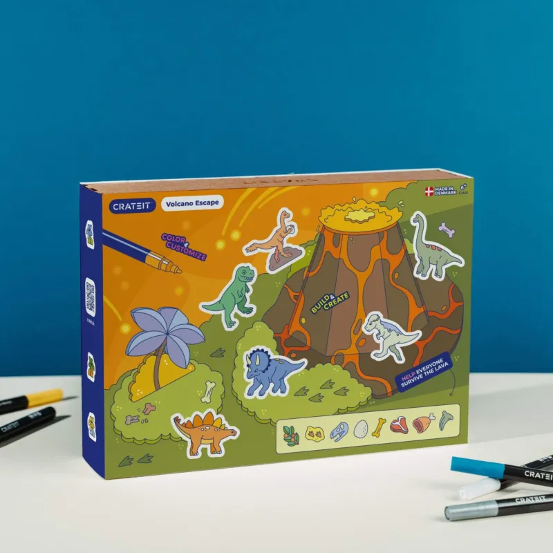 Crateit Dinosaur Wooden Leksak Volcano Escape