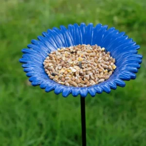 Vogelfutterschale Kornblume am Gartenstecker – blau, 72 cm