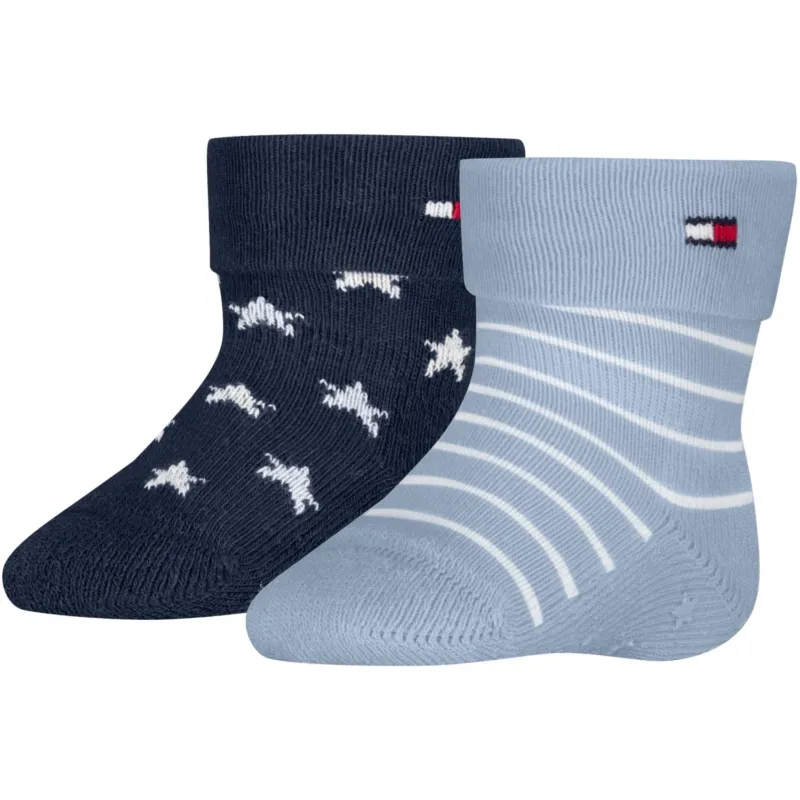 Tommy Hilfiger Light Blue Baby Strumpor 2-Pack Fold Över Abs