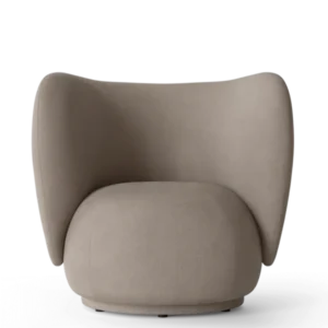 Rico Lounge Chair in warm grey brushed upholstery with swivel base
