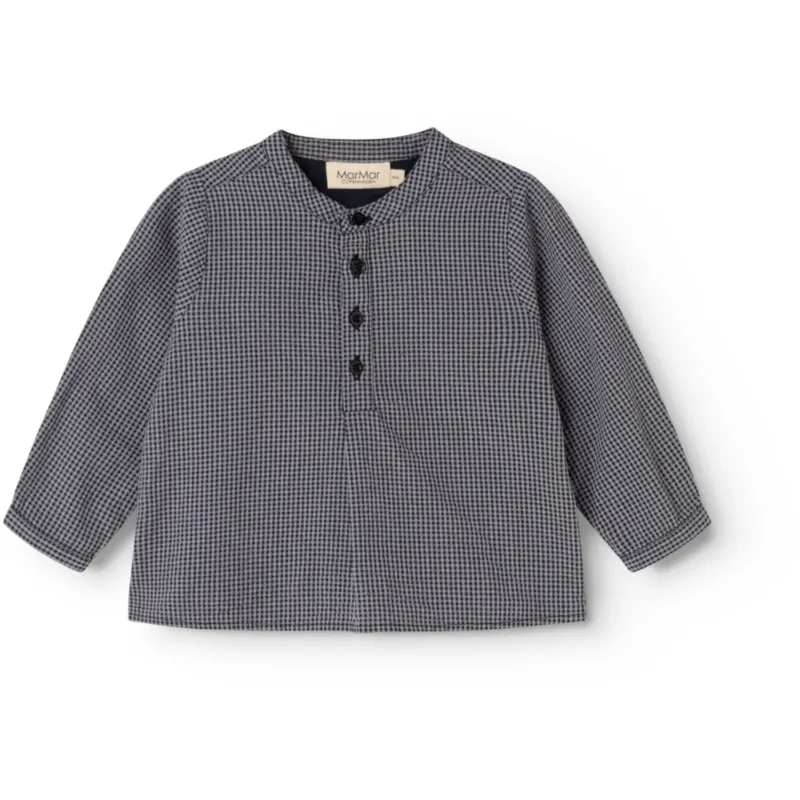 MarMar Cotton Seersucker Pigeon Blue Check Totoro Skjorta