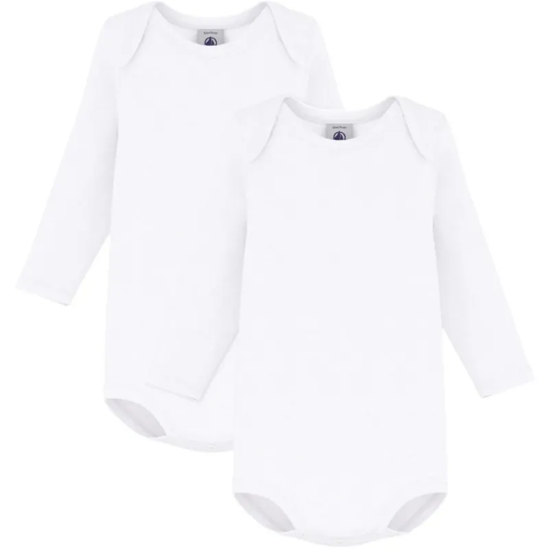 Petit Bateau White Long Sleeve Bodysuit 2-Pack