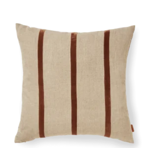 Senti Stripe Cushion in linen with carob brown velvet stripes