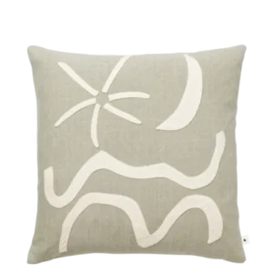 Kove Applique Cushion in elm green with off-white appliqué shapes