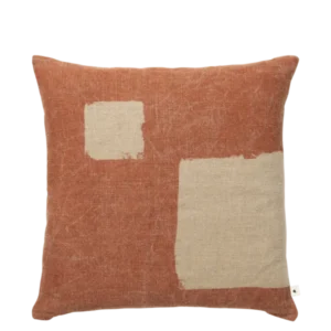 Oleo Cushion Cover in terracotta/natural with printed square markings