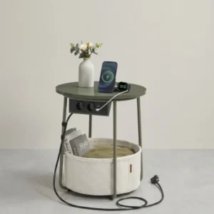 Beistelltisch mit Steckdose und USB-Anschluss - mit Korb - Moderner Tisch