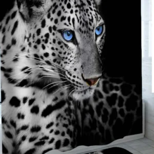 Black and White Blue Eyes Leopard Shower Curtain