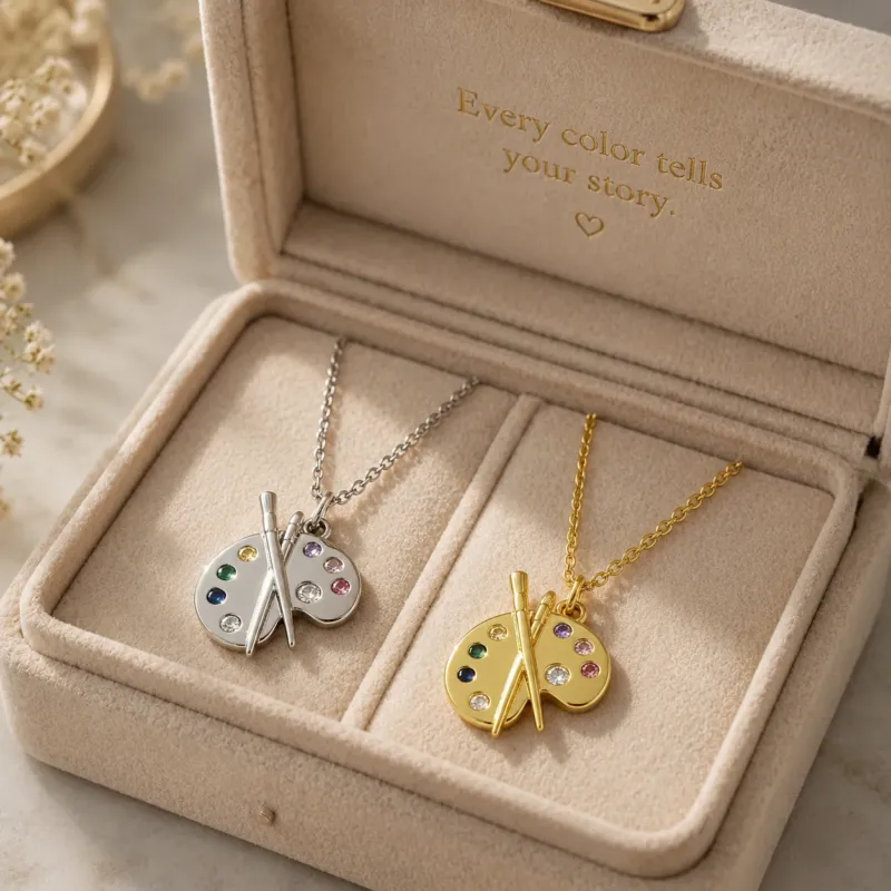PALETTELUXE – Artist Palette Pendant Necklace with Gemstone Accent