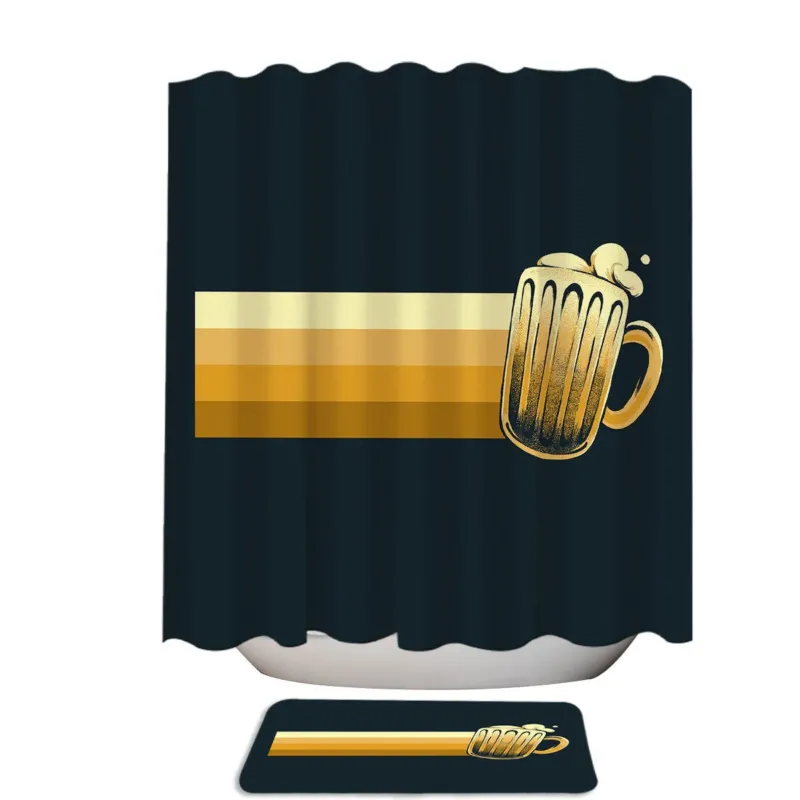 Classic Beer Mug on Gold Stripes Shower Curtain