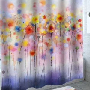 Colorful Shower Curtains with Artistic Painted Floral Garden