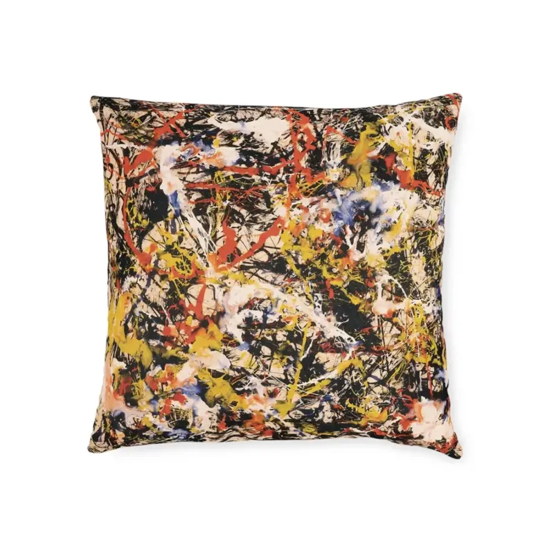 Convergence pillow inspired by Jackson Pollock abstract expressionism artwork