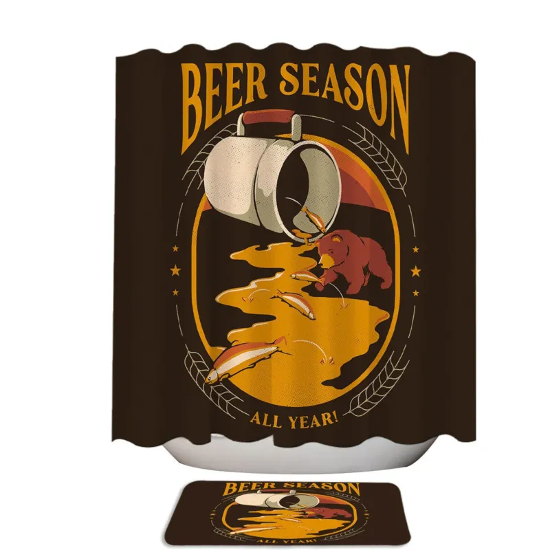 Cool Beer Bear Hunting Salmon Season Shower Curtain