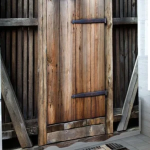 Country Shower Curtains Wooden Storage House Door