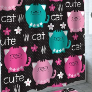 Cute Shower Curtains Fatty Glasses Cat Pattern