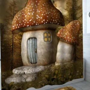 Cute Shower Curtains Small Village Mushroom House