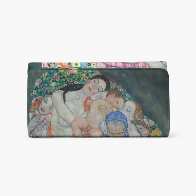 Death and Life Part 2 Long Flap Wallet by Gustav Klimt, front view showing the grouped figures of the Life section