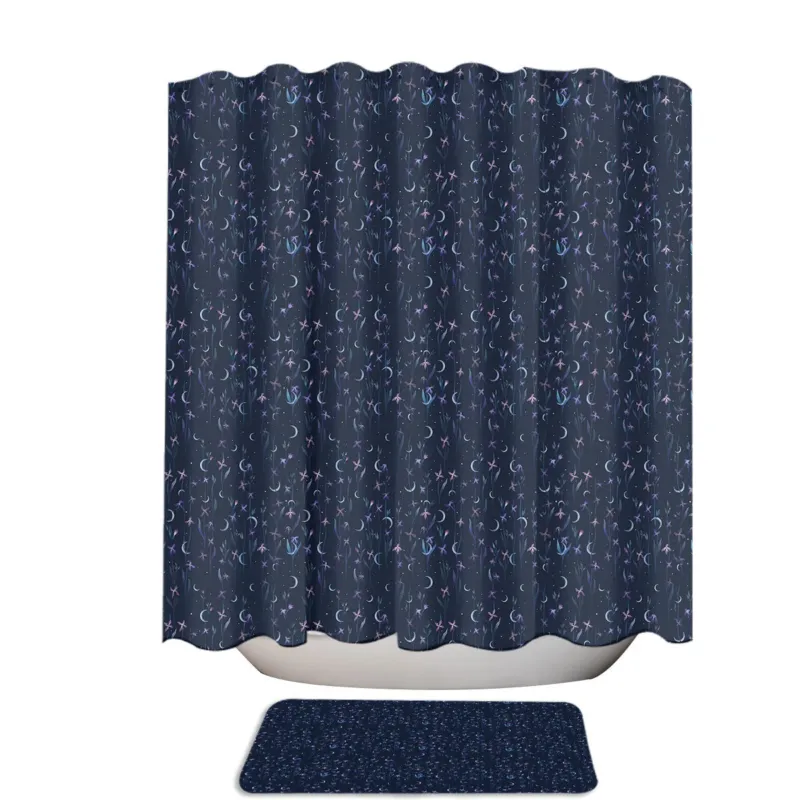 Dense Night Scented Flower and Moon Extra Long Shower Curtain
