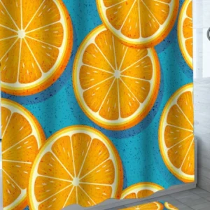 Fruit Shower Curtain Orange Slices over Blue