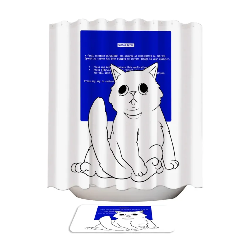 Funny Cool Blue Screen Cat Shower Curtain
