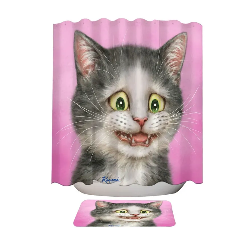 Funny Modern Shower Curtains Cats Drawings the Traumatized Kitten
