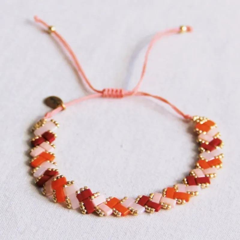 Geflochtenes Tila-Perlenarmband für Damen lachs/orange