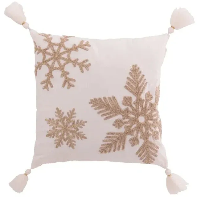 J-Line – Kissen Schneeflocke mit Quasten Weiß/Beige