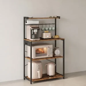 Küchen-Standregal mit Steckdose – Mikrowellenregal mit verstellbarem Regalboden – 60 x 40 x 140 cm – Industriedesign
