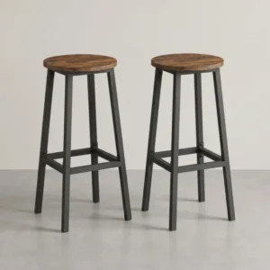 Barhocker 2er Set – Vintage Braun-Schwarz – Mit Fußstütze – 74 cm hoch – Industriedesign – Bis 110 kg belastbar