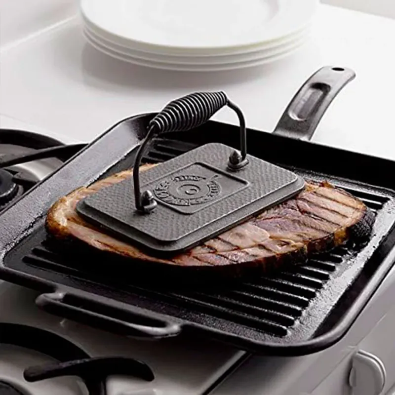 Prensa de parrilla de hierro rectangular Lodge
