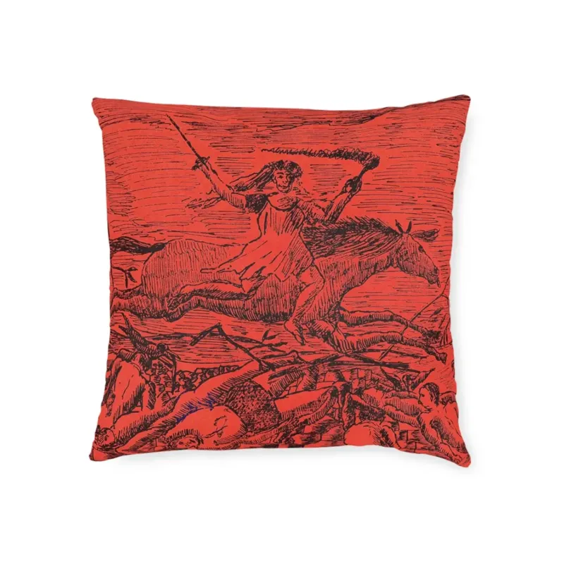 La Guerre by Henri Rousseau pillow design on clean background, front view