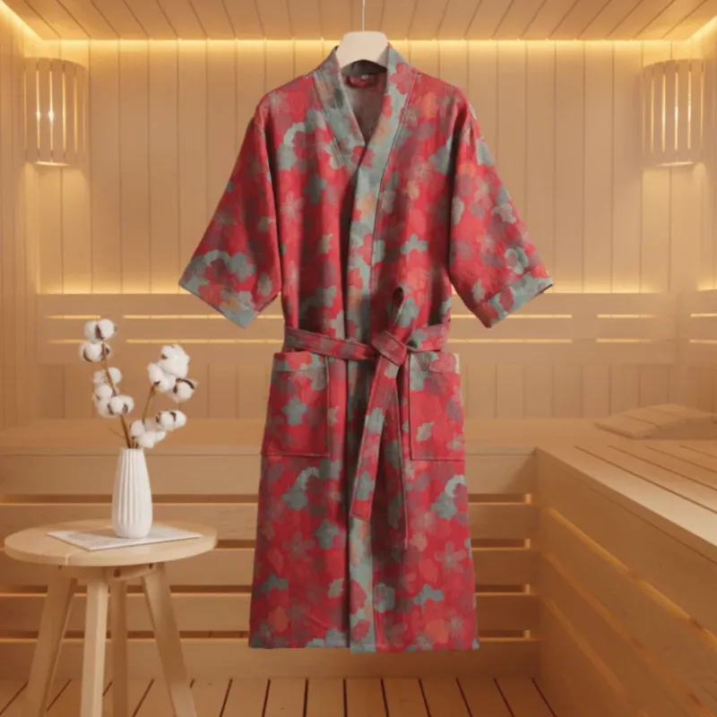 LeafKimono - Reversible Organic Cotton Bathrobe with Ginkgo Leaf Motif 0